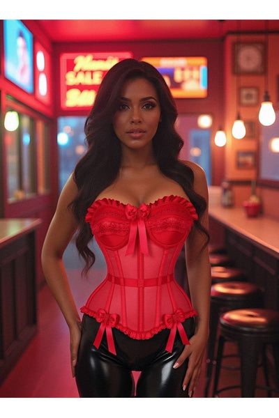 Top Drawer Steel Boned Red Mesh Underwire Bustier Corset - Daisy Corsets