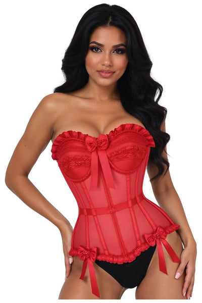 Top Drawer Steel Boned Red Mesh Underwire Bustier Corset - Daisy Corsets