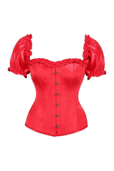 Top Drawer Steel Boned Red Satin Overbust Corset w/Sleeves - Daisy Corsets