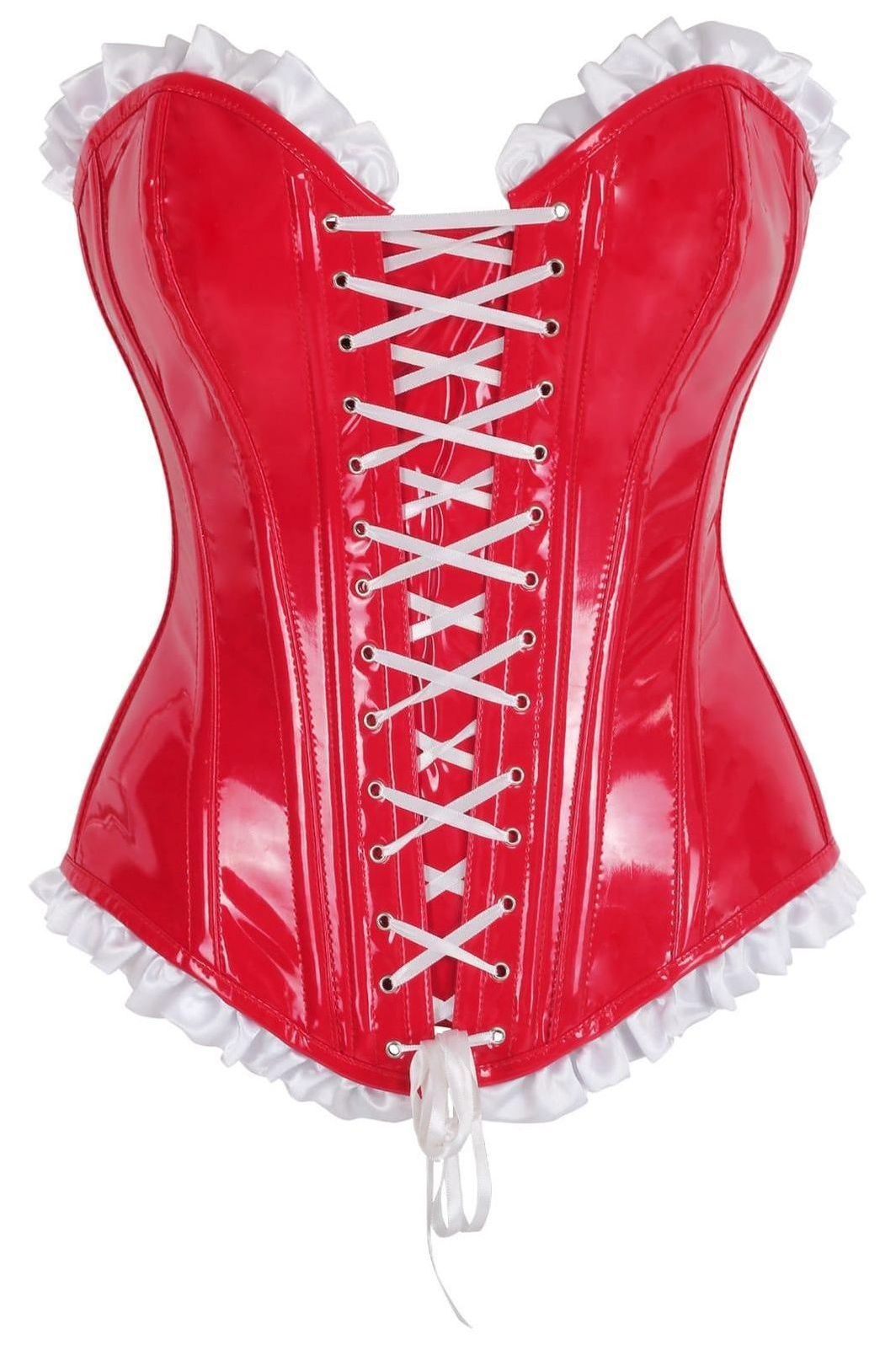 Top Drawer Steel Boned Red Vinyl PVC Patent Lace - Up Corset Top - Daisy Corsets