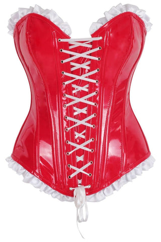 Top Drawer Steel Boned Red Vinyl PVC Patent Lace - Up Corset Top - Daisy Corsets