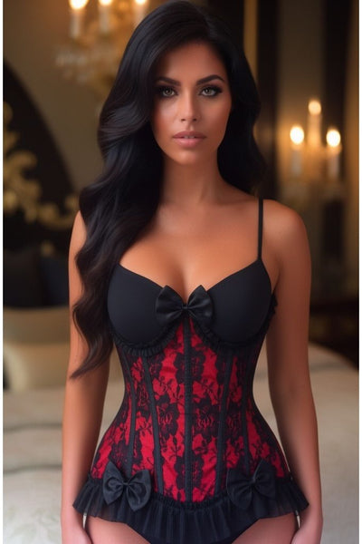Top Drawer Steel Boned Red/Black Lace Underwire Burlesque Underbust Corset Cincher - Daisy Corsets