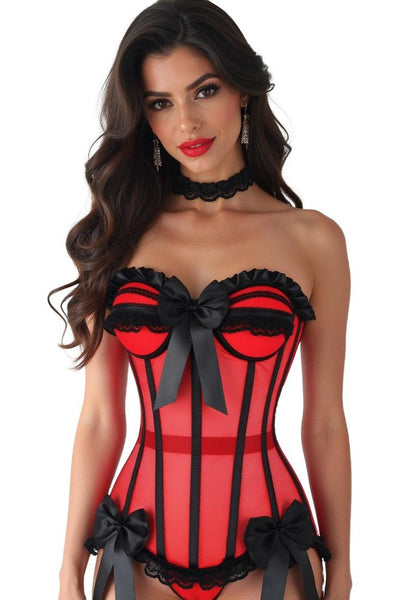 Top Drawer Steel Boned Red/Black Mesh Underwire Bustier Corset - Daisy Corsets