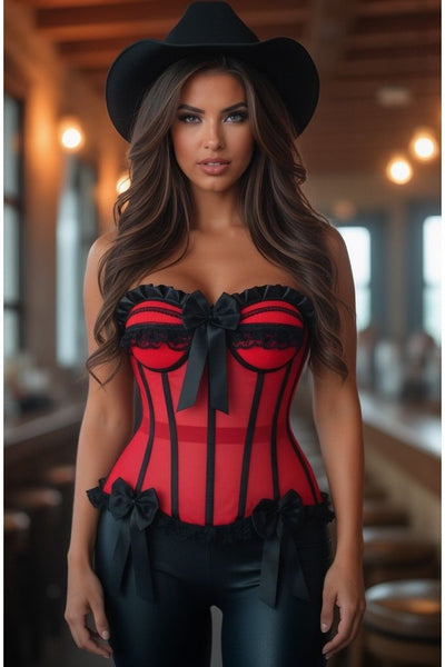 Top Drawer Steel Boned Red/Black Mesh Underwire Bustier Corset - Daisy Corsets
