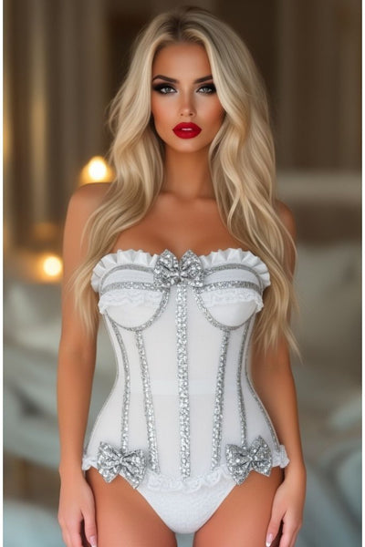 Top Drawer Steel Boned Silver Sequin Underwire Bustier Corset - Daisy Corsets