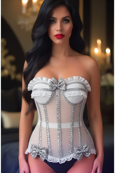 Top Drawer Steel Boned Silver Sequin Underwire Bustier Corset - Daisy Corsets