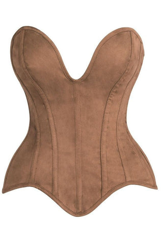 Top Drawer Steel Boned Tan Suede Deep Plunge Overbust Corset Top - Daisy Corsets