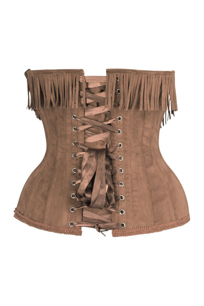 Top Drawer Steel Boned Tan Suede Underwire Underbust Corset Cincher w/Fringe - Daisy Corsets