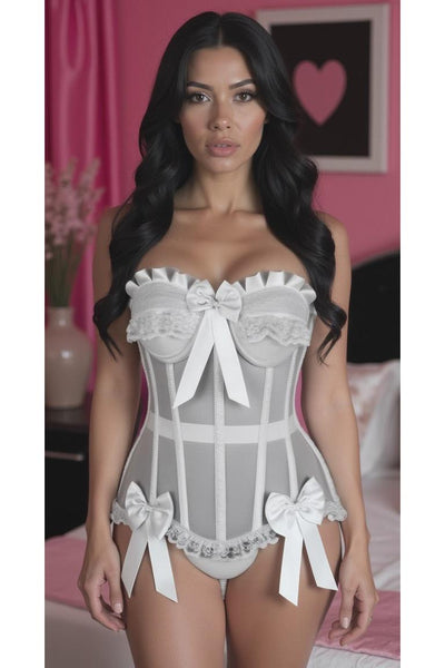 Top Drawer Steel Boned White Mesh Underwire Bustier Corset - Daisy Corsets