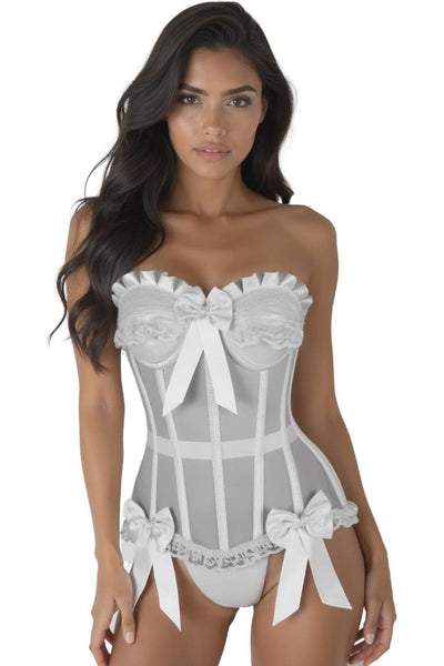 Top Drawer Steel Boned White Mesh Underwire Bustier Corset - Daisy Corsets