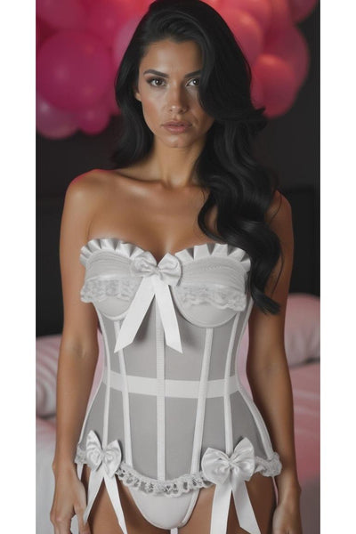 Top Drawer Steel Boned White Mesh Underwire Bustier Corset - Daisy Corsets