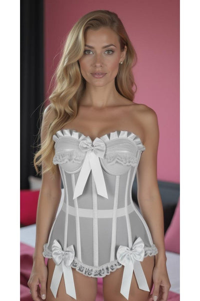 Top Drawer Steel Boned White Mesh Underwire Bustier Corset - Daisy Corsets