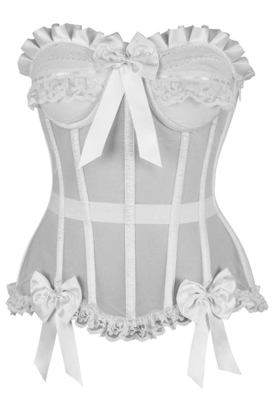 Top Drawer Steel Boned White Mesh Underwire Bustier Corset - Daisy Corsets
