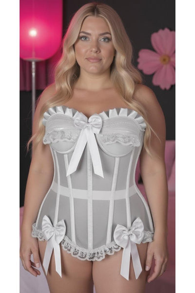 Top Drawer Steel Boned White Mesh Underwire Bustier Corset - Daisy Corsets