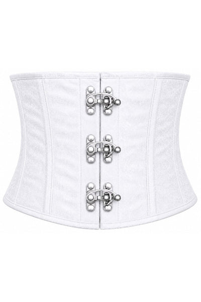 Top Drawer White Brocade Steel Boned Mini Cincher w/Clasps - Daisy Corsets