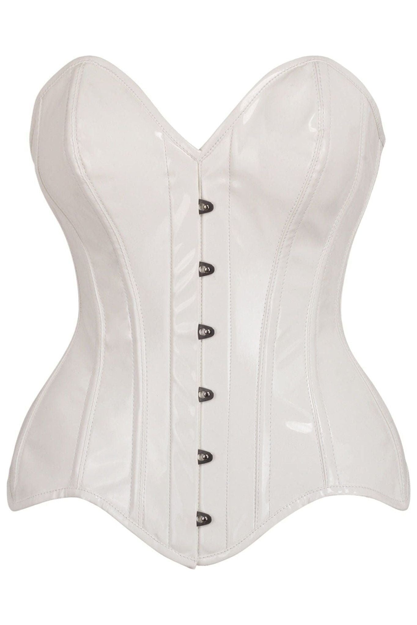 Top Drawer White Patent Leather Steel Boned Overbust Corset - Daisy Corsets