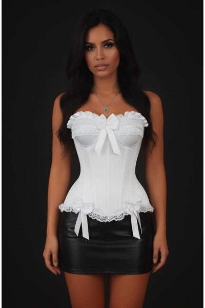 Top Drawer White Satin Steel Boned Burlesque Corset - Daisy Corsets