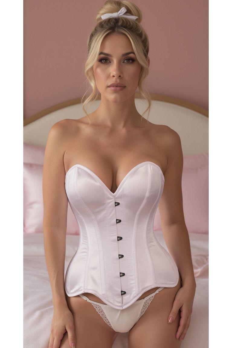 Top Drawer White Satin Steel Boned Overbust Corset - Daisy Corsets