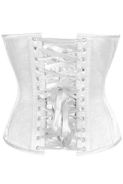 Top Drawer White Satin Steel Boned Overbust Corset w/Side Zipper - Daisy Corsets