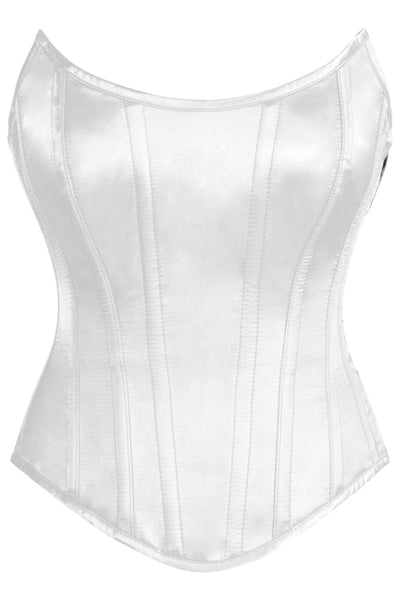 Top Drawer White Satin Steel Boned Overbust Corset w/Side Zipper - Daisy Corsets