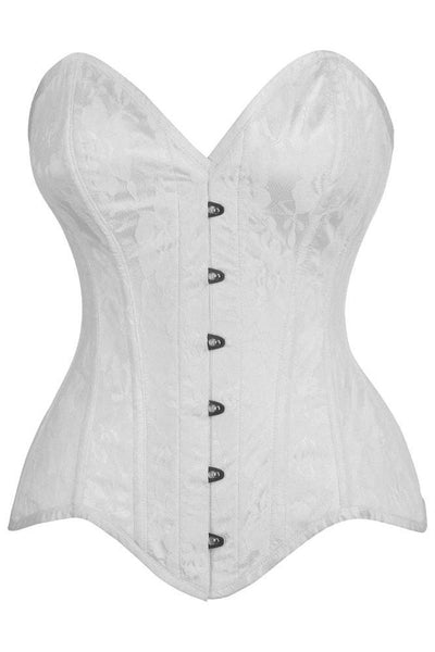Top Drawer White Satin w/White Lace Overlay Steel Boned Overbust Corset - Daisy Corsets