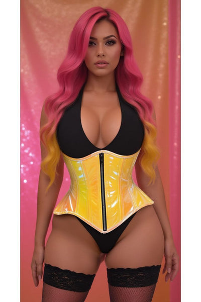 Top Drawer Yellow/Pink Holo Double Steel Boned Underbust Waist Cincher Corset - Daisy Corsets