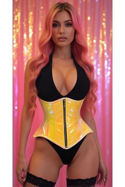 Top Drawer Yellow/Pink Holo Double Steel Boned Underbust Waist Cincher Corset - Daisy Corsets