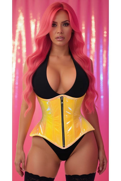 Top Drawer Yellow/Pink Holo Double Steel Boned Underbust Waist Cincher Corset - Daisy Corsets