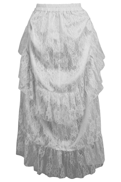 White Lace Adjustable High Low Bustle Skirt - Daisy Corsets
