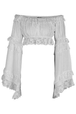 White Smocked Flare Sleeve Peasant Top - Daisy Corsets