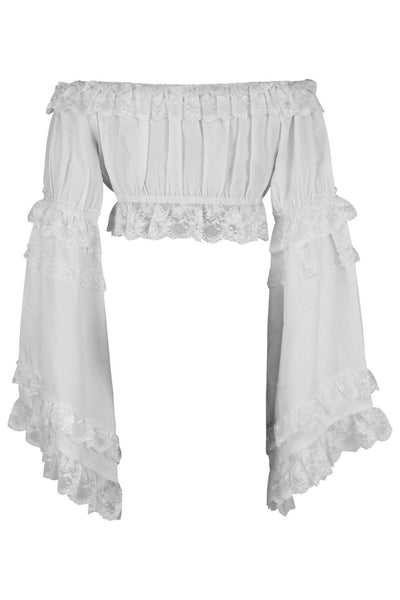 White Smocked Flare Sleeve Peasant Top - Daisy Corsets