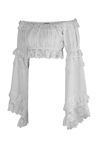 White Smocked Flare Sleeve Peasant Top - Daisy Corsets