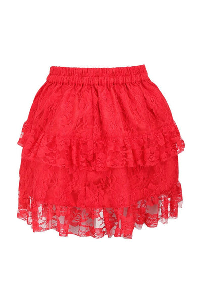 Red Lace Ruched Bustle Skirt