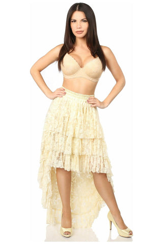 Cream High Low Lace Skirt - Daisy Corsets