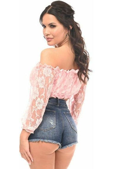 Baby Pink Lined Lace Long Sleeve Peasant Top