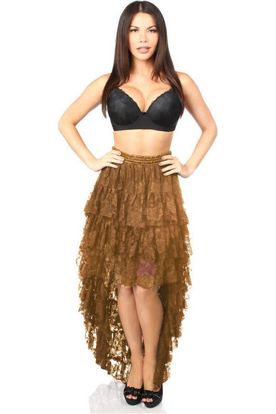 Brown High Low Lace Skirt