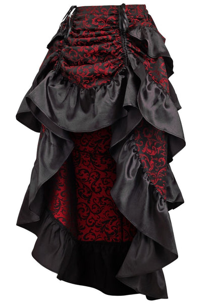 Red/Black Brocade Adjustable High Low Bustle Skirt