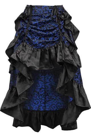 Blue/Black Brocade Adjustable High Low Bustle Skirt