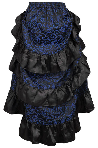 Blue/Black Brocade Adjustable High Low Bustle Skirt
