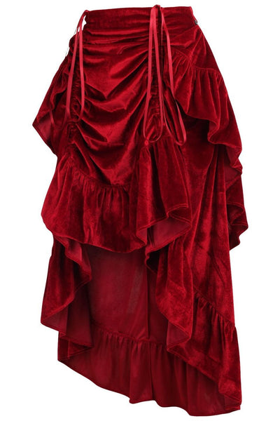 Dark Red Velvet Adjustable High Low Bustle Skirt