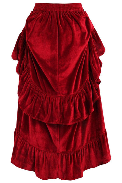 Dark Red Velvet Adjustable High Low Bustle Skirt