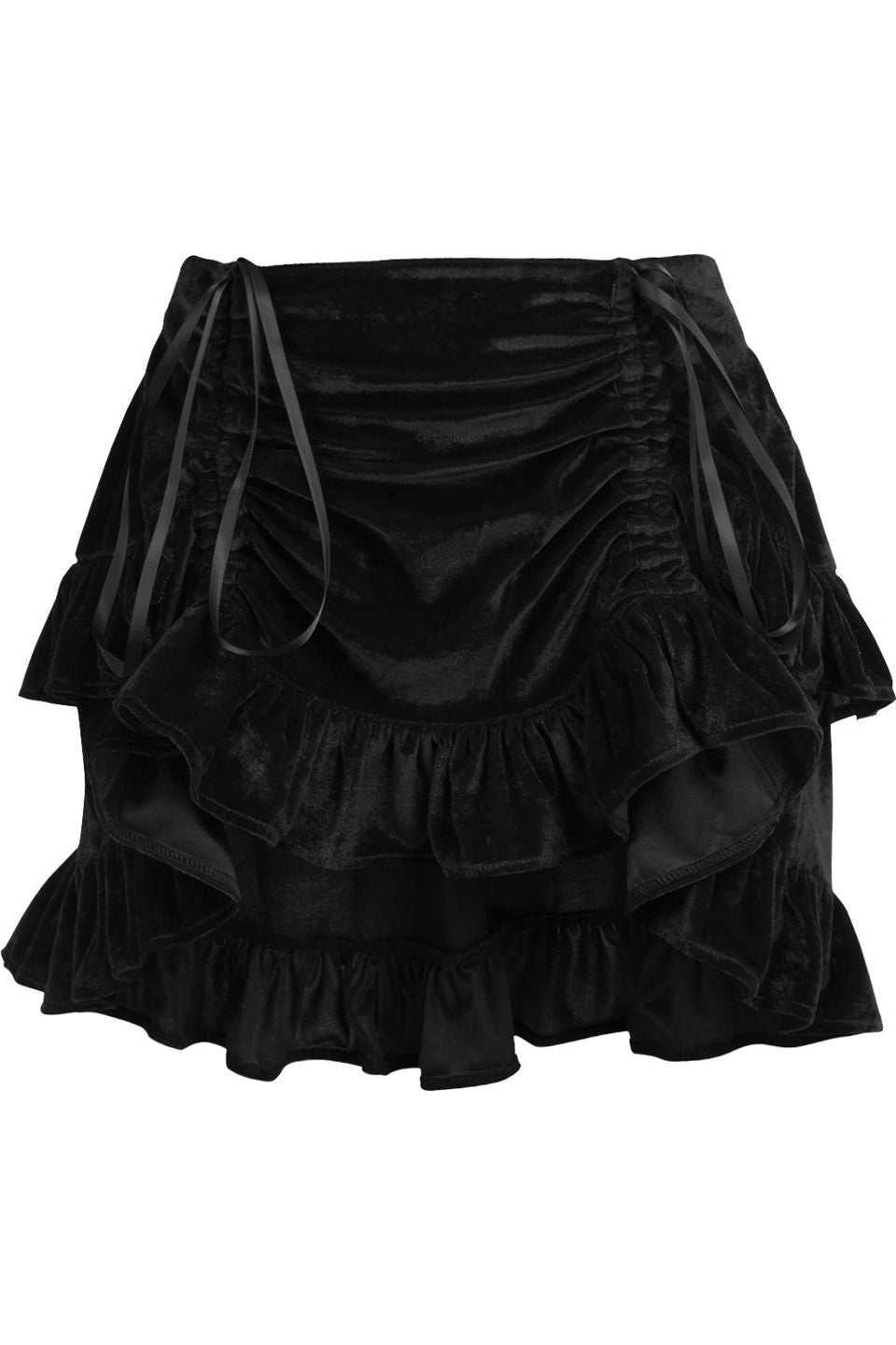Black Velvet Ruched Bustle Skirt