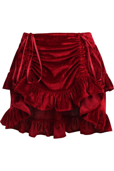 Dark Red Velvet Ruched Bustle Skirt