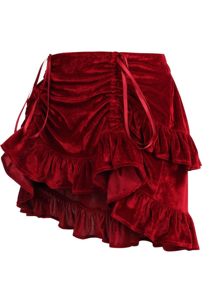 Dark Red Velvet Ruched Bustle Skirt