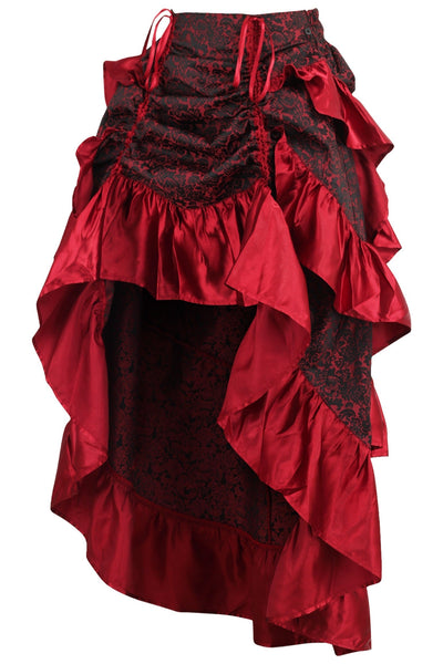 Red Brocade Adjustable High Low Bustle Skirt