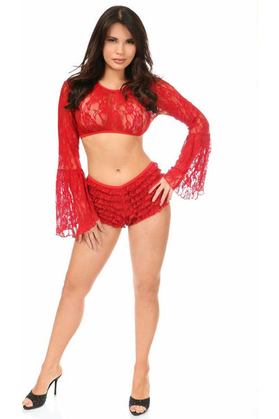 Red Sheer Lace Bell Sleeve Peasant Top - Daisy Corsets