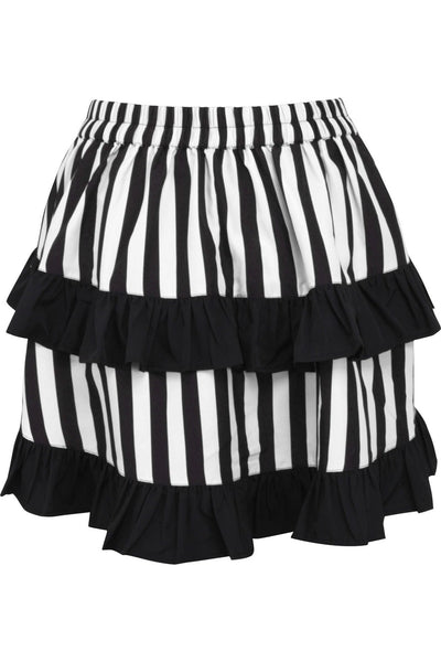 White/Black Striped Ruched Bustle Skirt