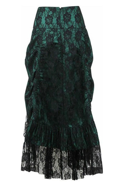 Dark Green w/Black Lace Overlay Ruched Bustle Skirt - Daisy Corsets