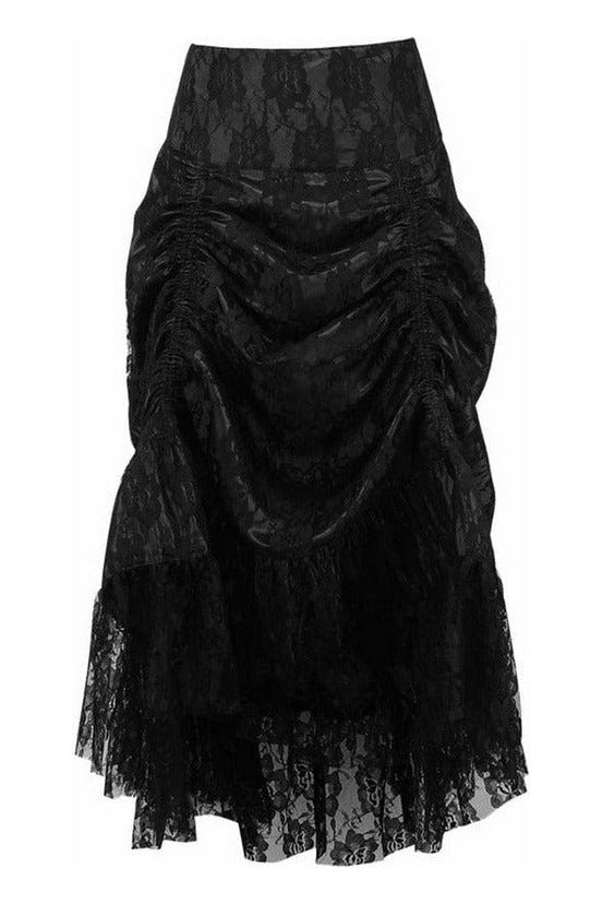 Black w/Black Lace Overlay Ruched Bustle Skirt