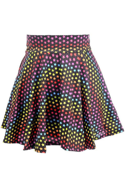 Rainbow Stars Print Stretch Lycra Skirt